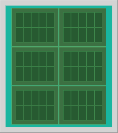 16 x 18 panel with six 5 x 2 PCB arrays totaling 60 parts at 41.7% utilization (optimized)