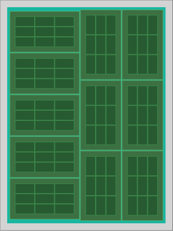 18 x 24 panel with eleven 3 x 3 PCB arrays totaling 99 parts at 45.8% utilization (optimal array choice)