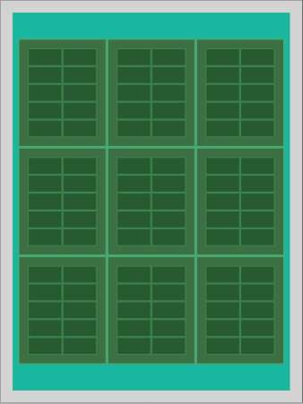 18 x 24 panel with nine 5 x 2 PCB arrays totaling 90 parts at 41.7% utilization (sub-optimal array choice)